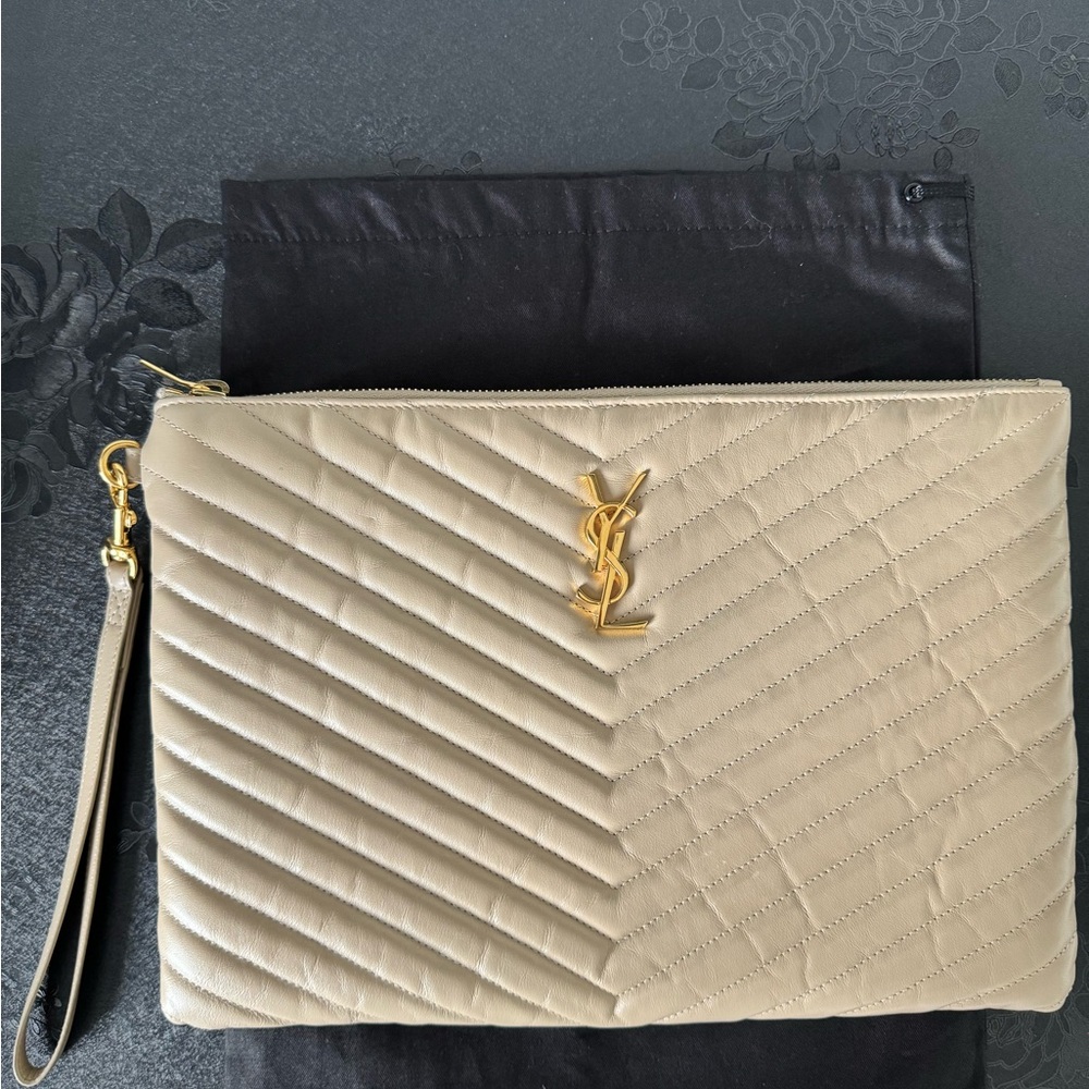 Yves Saint Laurent Beige Quilted Clutch